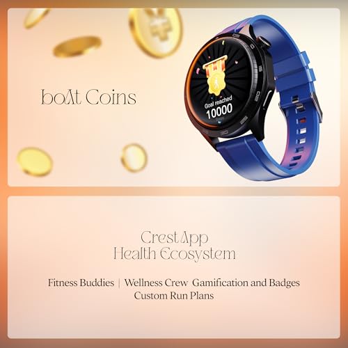 boAt Enigma Radiant Men's Luxury Watch w/Functional Crown,Bluetooth Calling, Upto 6 Days Battery, Sports Modes, Guided Breathing, 1.43"(3.63 cm) AMOLED Display Fitness Smart Watch (Deep Blue) SaumyasStore