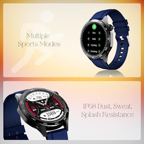 boAt Enigma Radiant Men's Luxury Watch w/Functional Crown,Bluetooth Calling, Upto 6 Days Battery, Sports Modes, Guided Breathing, 1.43"(3.63 cm) AMOLED Display Fitness Smart Watch (Deep Blue) SaumyasStore