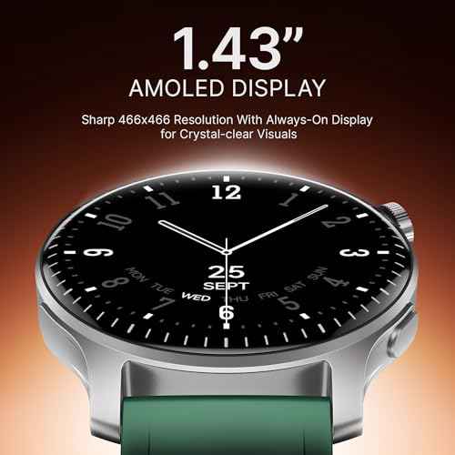 boAt New Launch Ultima Prime smartwatch with 1.43” AMOLED Display, Functional Crown, SOS, BT Calling, Notifications, IP68, Music & Camera Controls, 100+ Sports Modes, Watch Face Studio (Forest Green) SaumyasStore