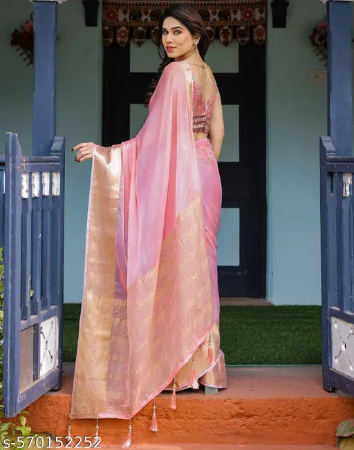 Chiffon Pink Saree with Silk Blouse