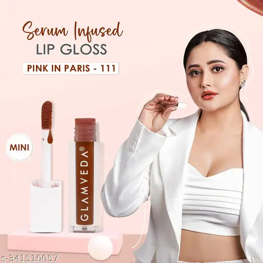 Glamveda Serum Infused Lip Gloss With Cocoa Butter - (Pink in Paris - 111) | ( Pink sheer coverage gloss)