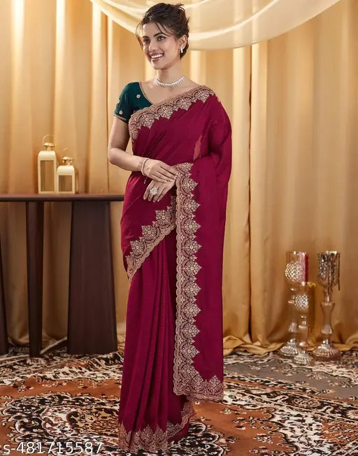 SATRANI Silk Blend Red Saree with Silk Blend Blouse