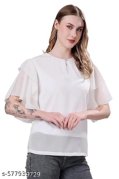 Totar Women's Georgette Solid Flared Western Top | Winter Top | Western Top | Top for Women | Latest Women Top | Trendy Women Top