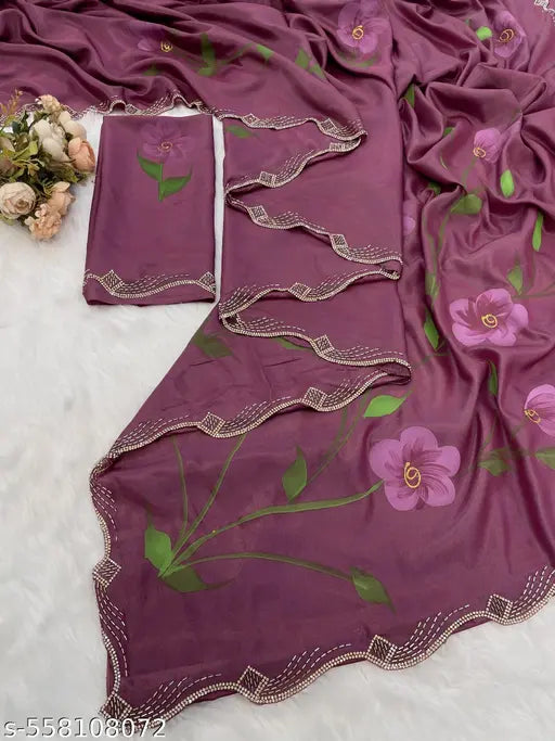 Digital Print Bollywood Satin Saree