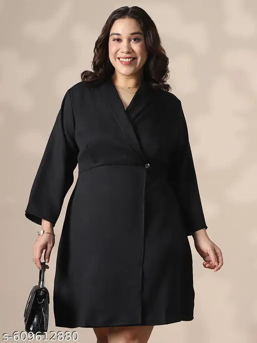 Globus Gloplus Women Black Shawl Lapel Plus Size Mini Workwear Blazer Dress