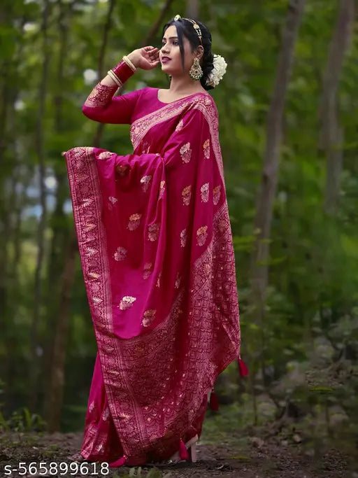 Silk Blend Pink Saree with Silk Blouse