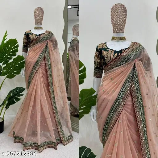 Women's Twil Net Saree With Beautiful Designer unstitched Blouse Piece