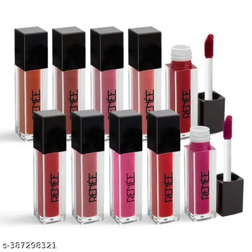 RENEE Stay Forever Matte Liquid Lipstick Combo - Transfer-Proof, Smudge-Proof, Long Lasting, Infused with Vitamin E & Jojoba Oil - Perfect for Gifting, Wedding, Special Occasions, Travel Pack of 10