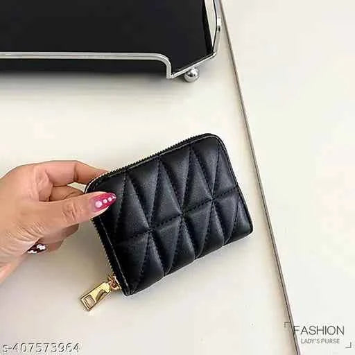 SYGA Women's Card Holder Ready-Made Embroidery Thread Coin Purse Short Wallet Zipper(Black)