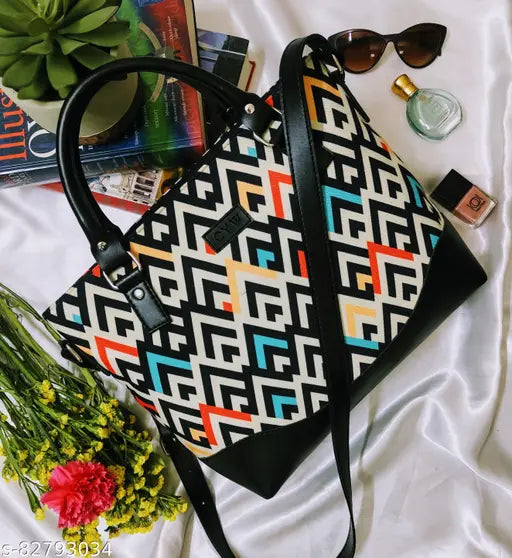 ZIPPERED Tote Bags || Women Geometric Print Shoulder Bag || Girls Multicolor Tote ||  Handbag for Women - Stylish & Durable Tote Bag