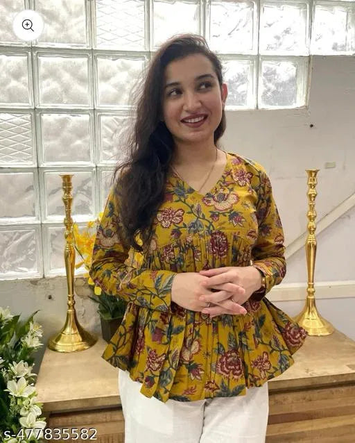 Floral Vibe Mustard Empire Top Stylish & Comfortable Daily Wear