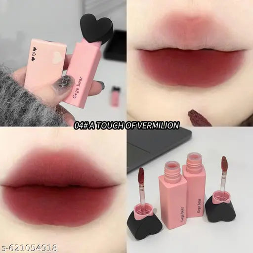Gege Bear Heart Lip Glaze | Velvet Matte Korean Lip Tint | Soft Mist Creamy Lip Color | Long Lasting Waterproof Lipstick for Women & Girls