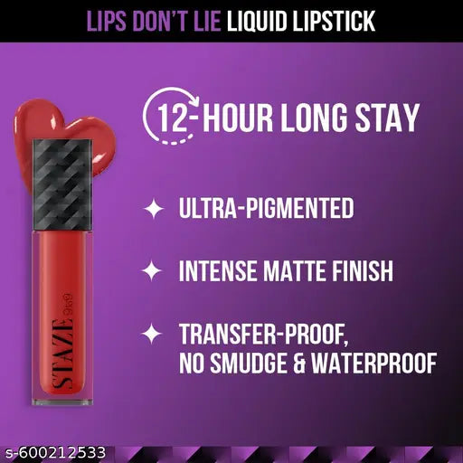 Staze 9to9 Lips Don't Lie Liquid Lipstick | Matte + Transfer-proof,10 Cherry on top | 4 ml