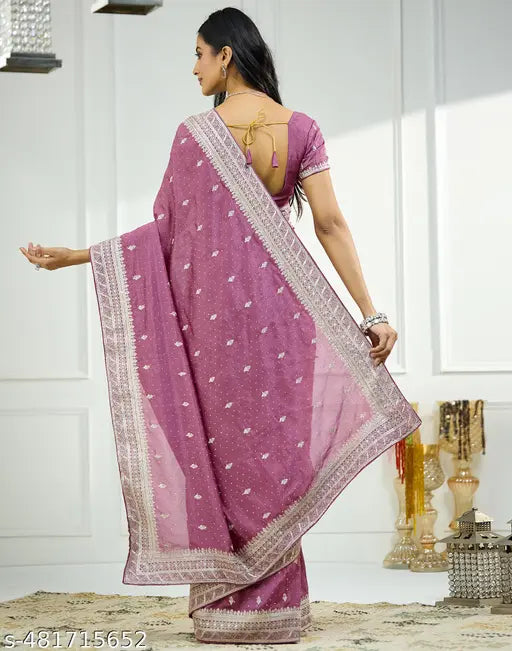 SATRANI Silk Blend Pink Saree with Silk Blend Blouse