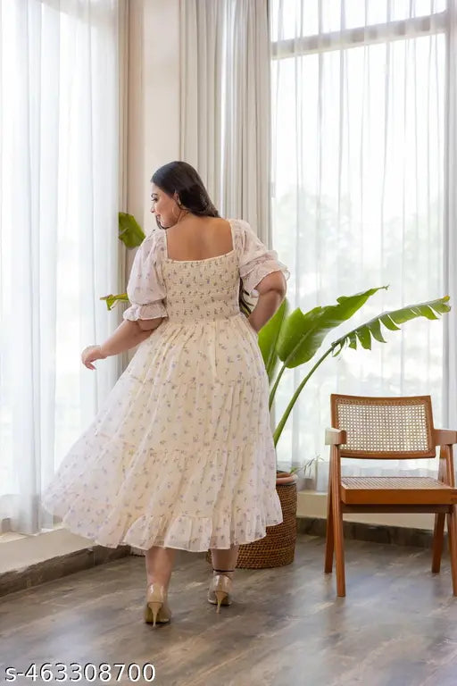 Women Fit and Flare White Dress