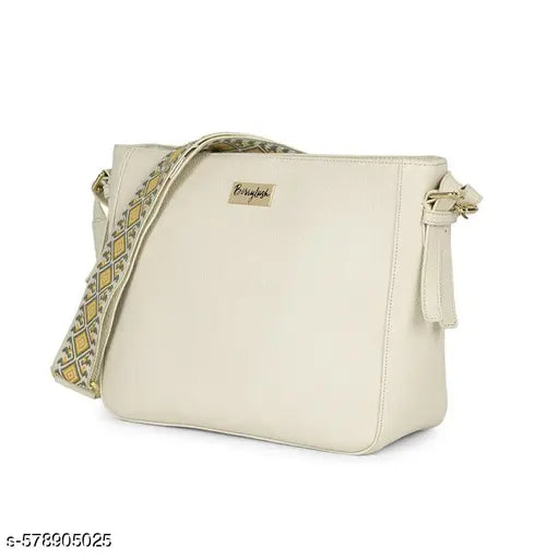 Berrylush Women Solid Beige Synthetic Leather Detachable Strap Embellished Sling Bag