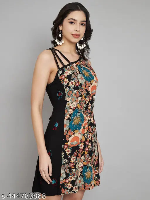 Veldress Women Stylish Dress for Office, Collage Mini Short Floral