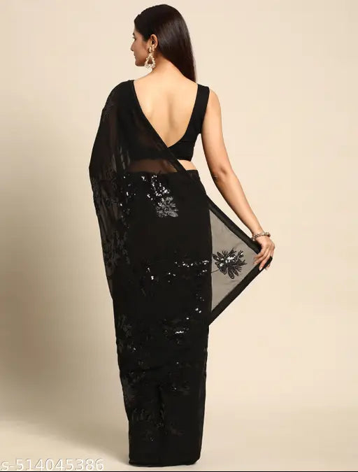 Floral Sequined Work Georgette Fabric Bollywood Style Saree