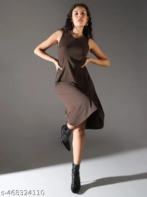 Women's Brown Solid A-Line Dress