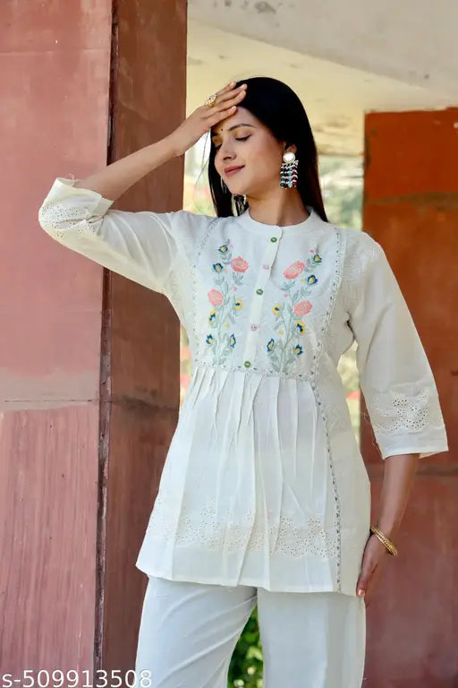 Pure cotton embroidered flared Top
