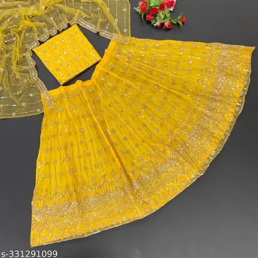 Yellow Net Sequence  Lehenga choli For womens