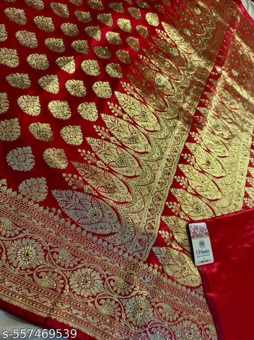 Banarasi wedding satin silk saree with stone work