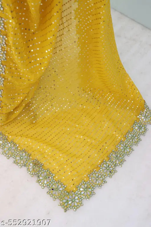 Beautiful Embroidery 5mm Sequence Work With Real Hand Mirror Work & Coading Lace Border