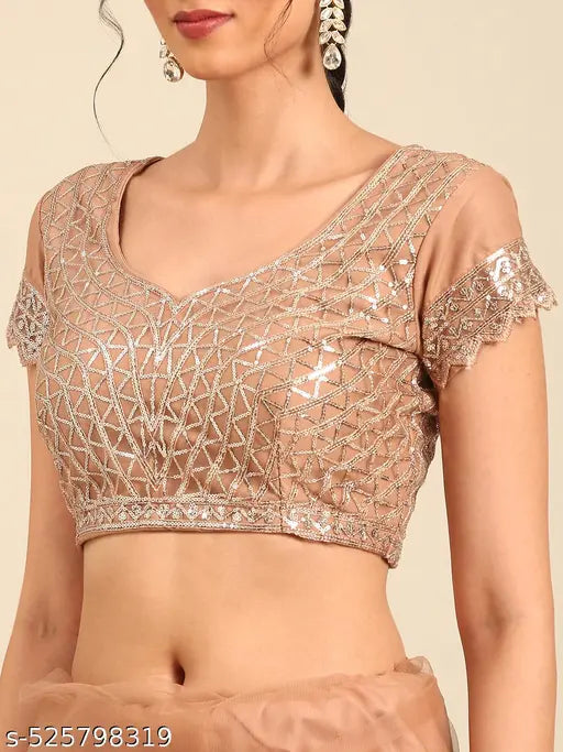 Women's Net Embroidery Work Saree With Unstitched Blouse Piece