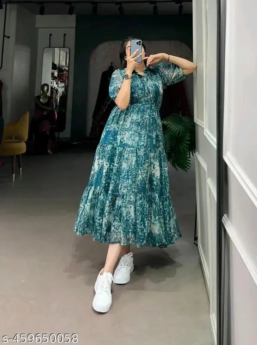 Classic Ravishing Fabulous Digitally Printed Shirt Collor  Western Dress