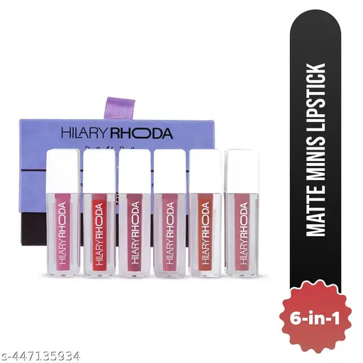 Hilary Rhoda Matte Minis Lipstick | Infused with Vitamin E, Jojoba Oil & Rosehip Oil | 12-Hour Stay | Smudge-Proof & Waterproof Lipstick | Non-Sticky | Set of 6 | 1.2 ml