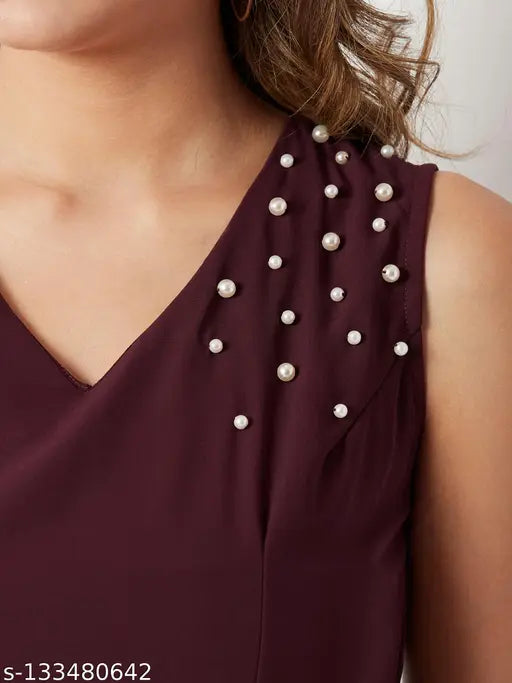 Miss Chase Women's Solid V-neck Maroon Dresses