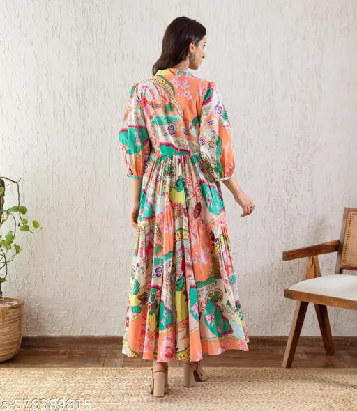 Honky Tonky Women Multi-Colored V-Neck Printed Fit & Flare Maxi Dress