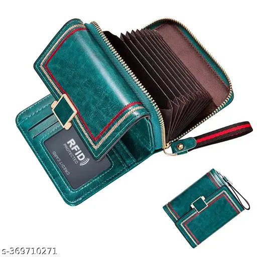 Women Wallet Bi-fold Leather Wallet for Women Turquoise Vintage Women Wallet Card Bag Large Capacity Safe Wallet with RFID Blocking Wallet