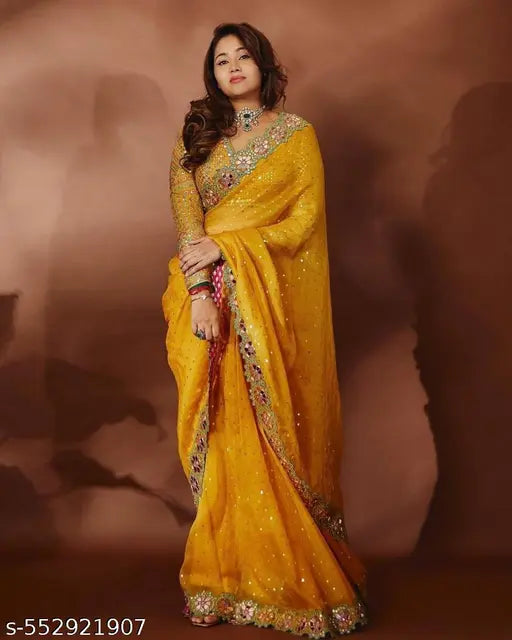 Beautiful Embroidery 5mm Sequence Work With Real Hand Mirror Work & Coading Lace Border