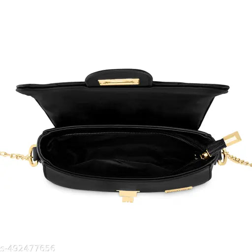 Fastrack Black Solid PU Regular Swagger Sling Bag with Quilted Detail
