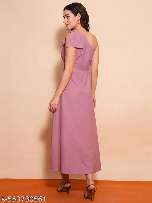 Globus Women Pink One Shoulder Bow Detail A-Line Maxi Party Dress
