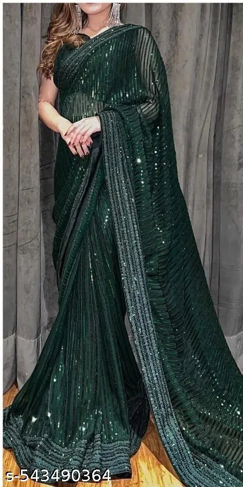 Women's soft Georgette with Embroidery sequance work saree with Banglory blouse piece