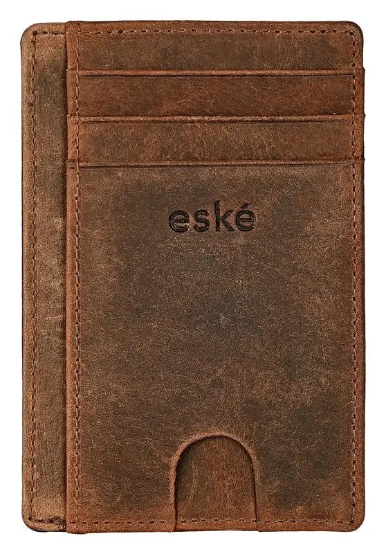 eske Geniune Leather Credit Card Holder with RFID Blocking for Work,Travel | Unisex Slim Wallet | Holds Upto 6 Cards (Brown) SaumyasStore