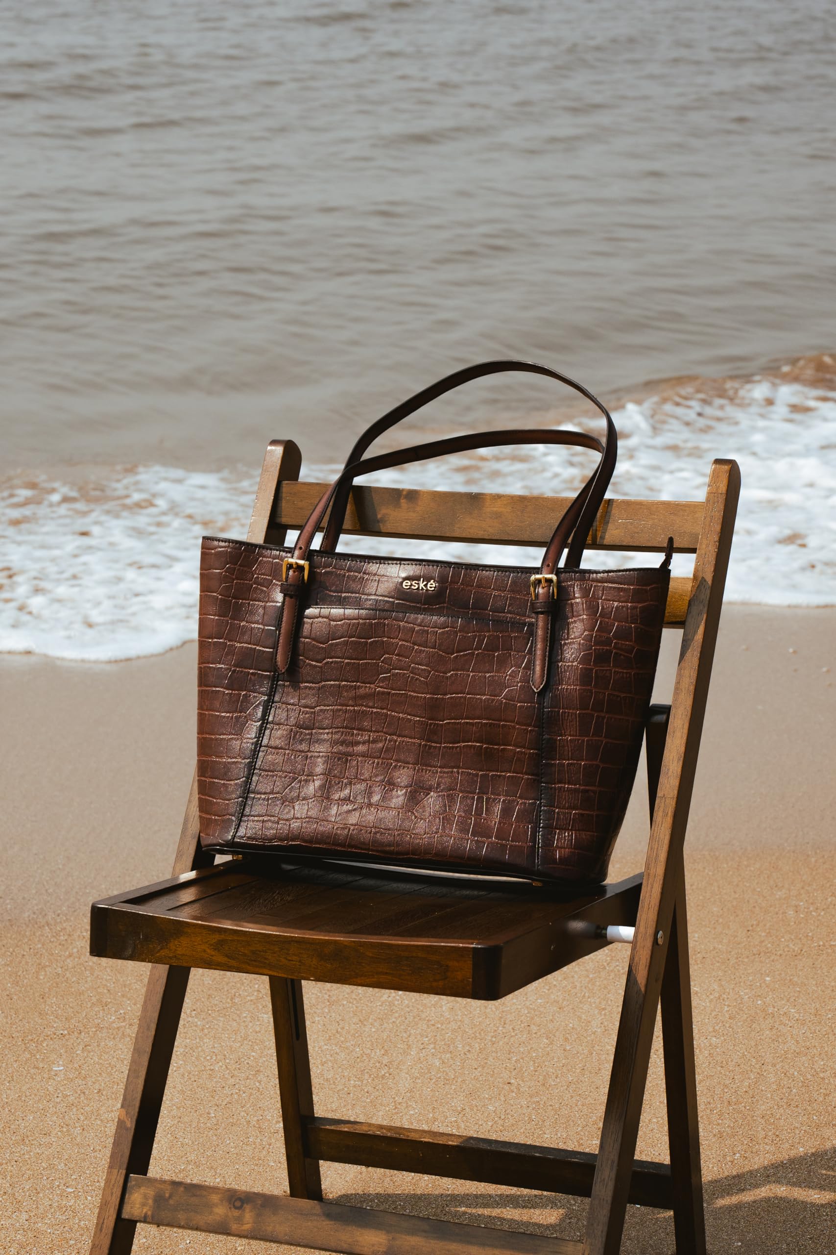 eske Jemma Genuine Leather Tote Bag for Women (Brown Hand-Stitched) - SaumyasStore