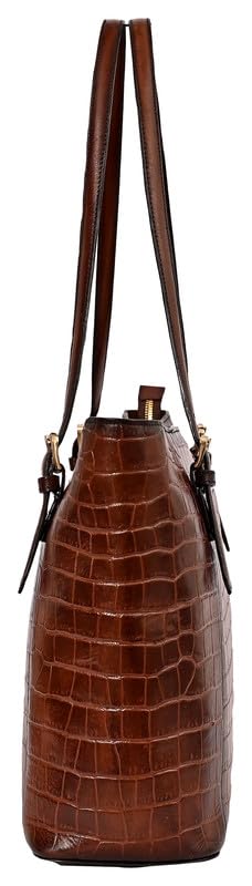 eske Jemma Genuine Leather Tote Bag for Women (Brown Hand-Stitched) - SaumyasStore