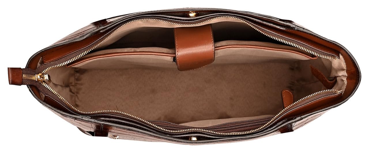 eske Jemma Genuine Leather Tote Bag for Women (Brown Hand-Stitched) - SaumyasStore