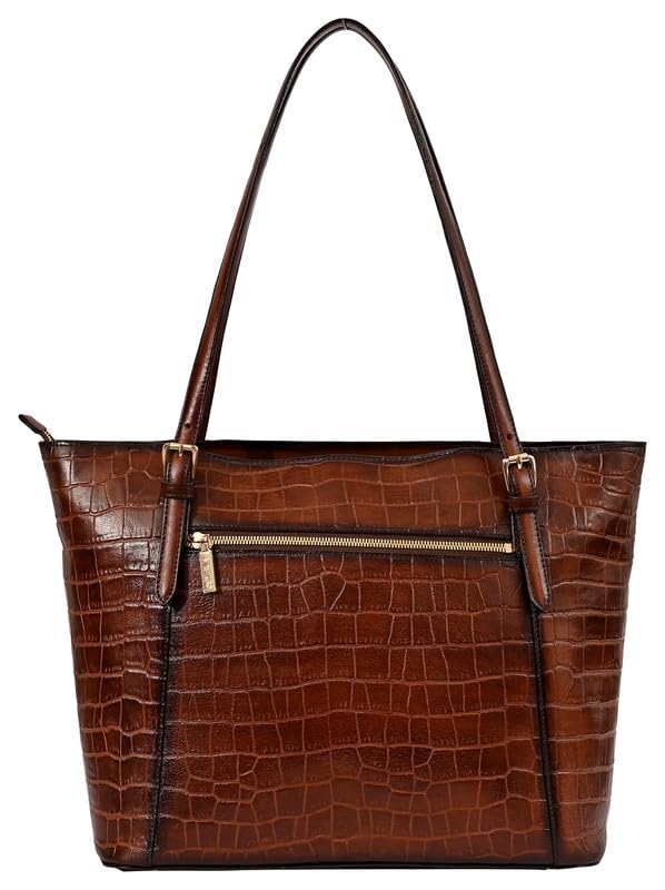 eske Jemma Genuine Leather Tote Bag for Women (Brown Hand-Stitched) - SaumyasStore