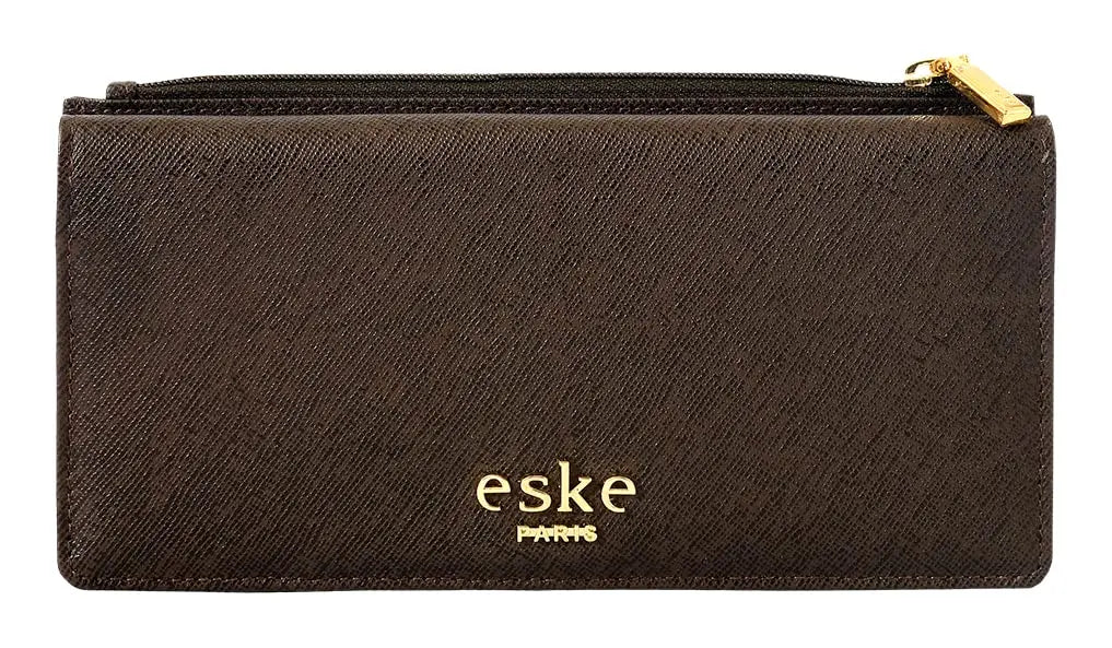 eske Kyle - Two fold Wallet - Genuine Quilted Leather - Holds Cards, Coins and Bills - Compact Design - Pockets for Everyday Use - Travel Friendly - for Women (Dark Brown Saffiano) SaumyasStore