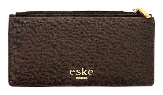 eske Kyle - Two fold Wallet - Genuine Quilted Leather - Holds Cards, Coins and Bills - Compact Design - Pockets for Everyday Use - Travel Friendly - for Women (Dark Brown Saffiano) SaumyasStore