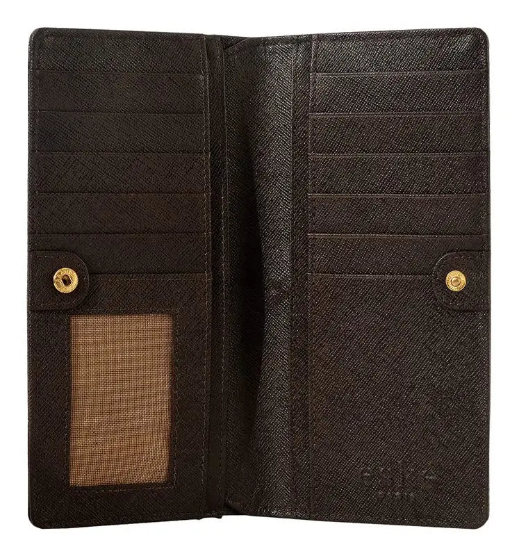 eske Kyle - Two fold Wallet - Genuine Quilted Leather - Holds Cards, Coins and Bills - Compact Design - Pockets for Everyday Use - Travel Friendly - for Women (Dark Brown Saffiano) SaumyasStore