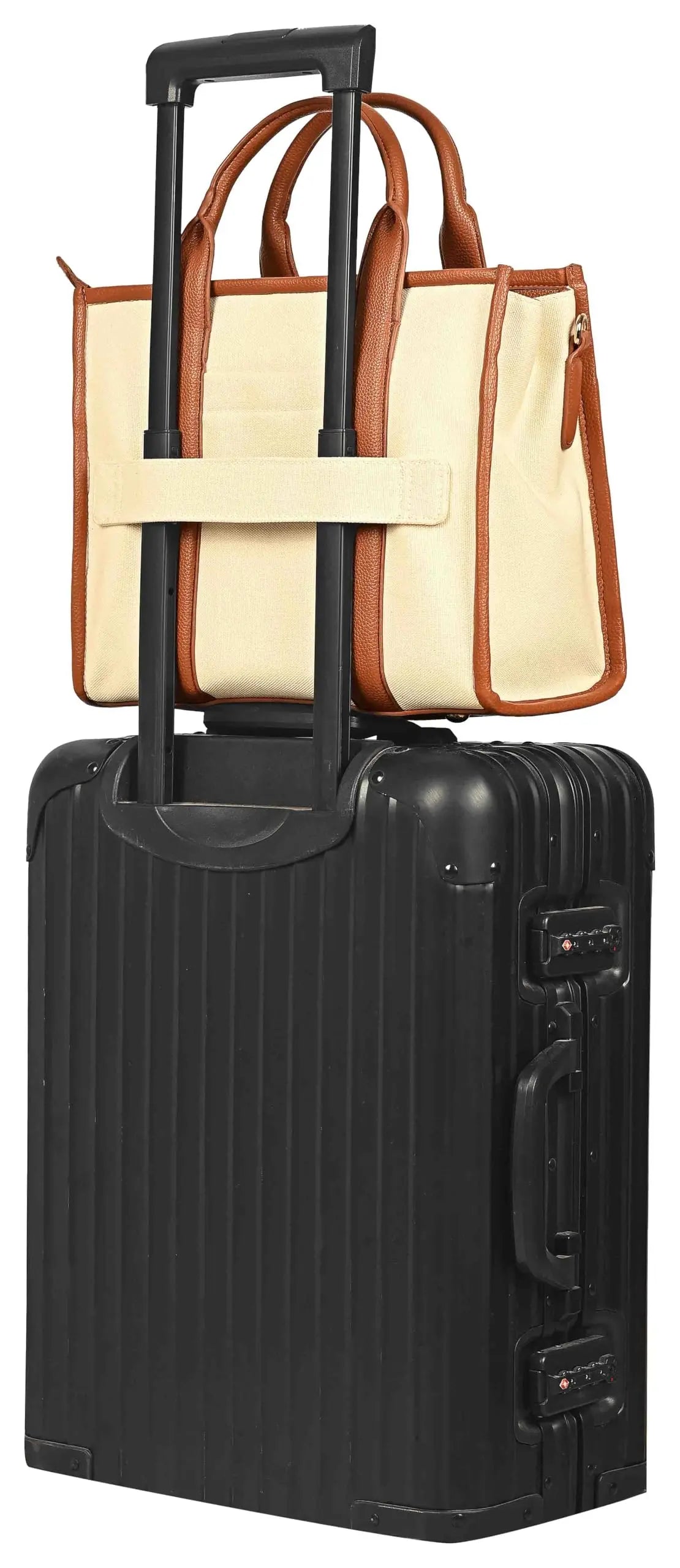 eske Trifine Vegan Leather Tote Bag for Women - Ladies Shoulder Bag - Spacious Compartments - Durable - Water Resistant - Adjustable Strap (Ivory Cognac) SaumyasStore