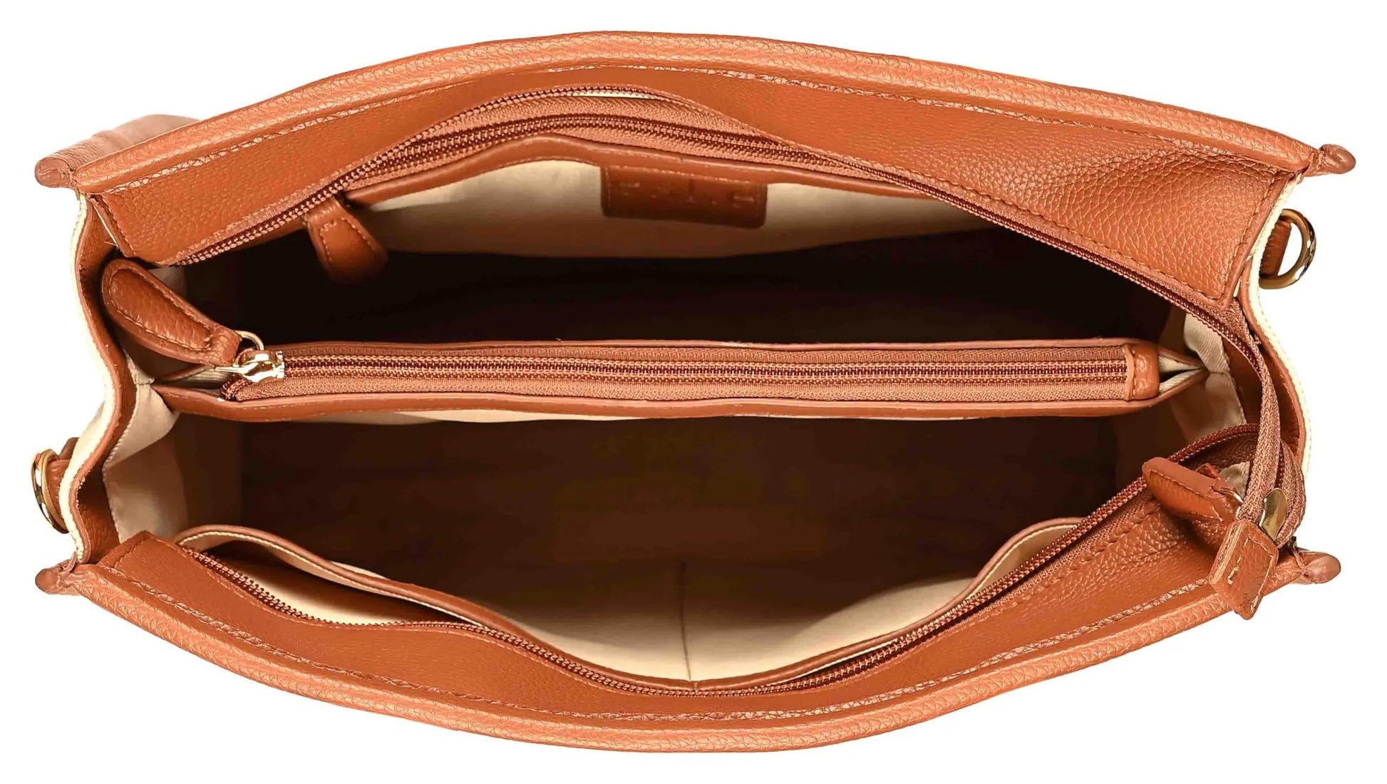 eske Trifine Vegan Leather Tote Bag for Women - Ladies Shoulder Bag - Spacious Compartments - Durable - Water Resistant - Adjustable Strap (Ivory Cognac) SaumyasStore