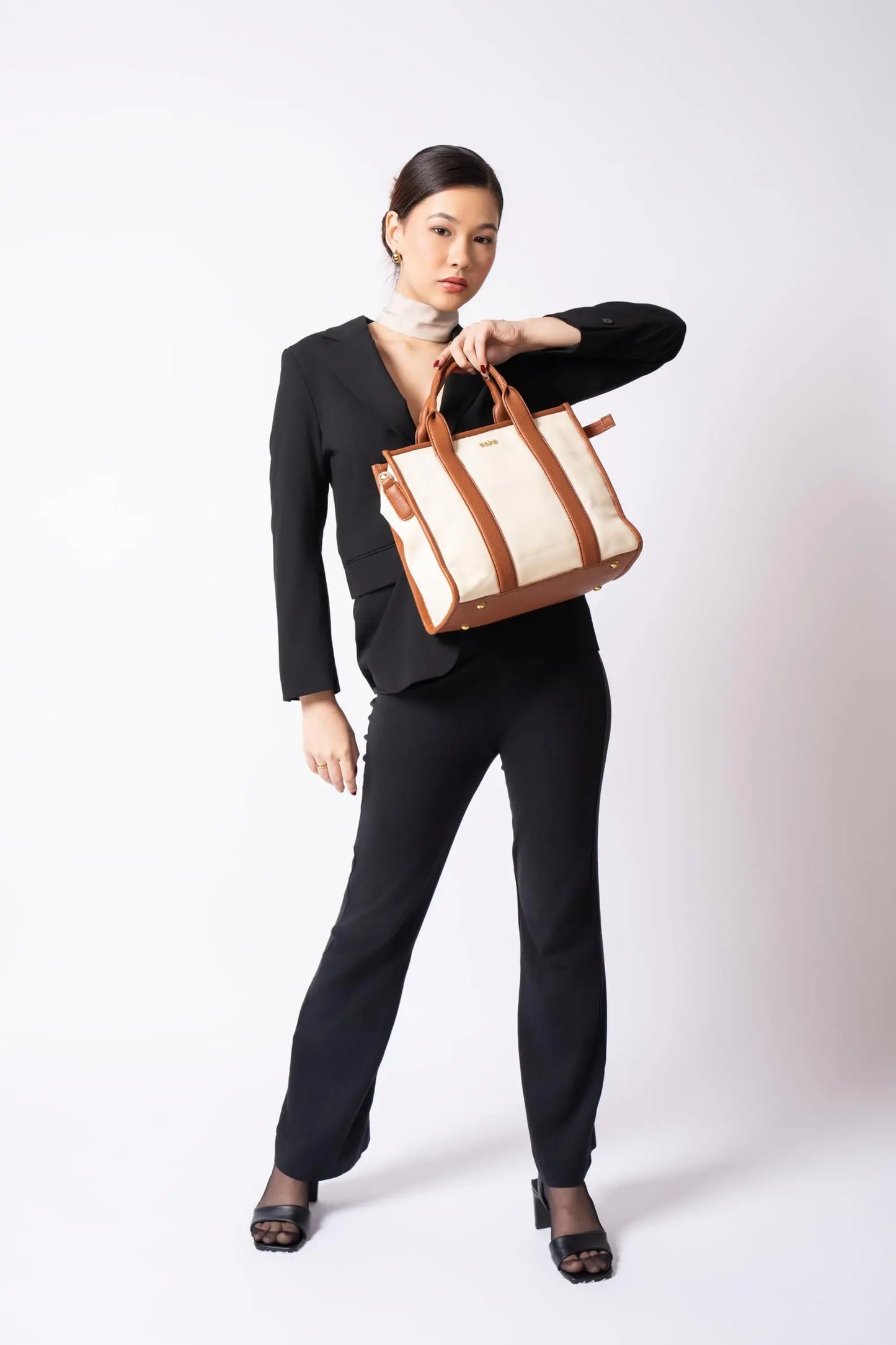 eske Trifine Vegan Leather Tote Bag for Women - Ladies Shoulder Bag - Spacious Compartments - Durable - Water Resistant - Adjustable Strap (Ivory Cognac) SaumyasStore