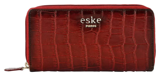 eske Zen - Zip Around Wallet - Genuine Quilted Leather (Wine Hand-Stitched) SaumyasStore