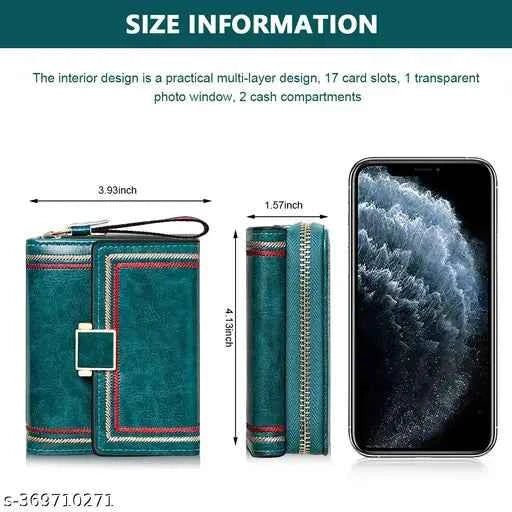Women Wallet Bi-fold Leather Wallet for Women Turquoise Vintage Women Wallet Card Bag Large Capacity Safe Wallet with RFID Blocking Wallet